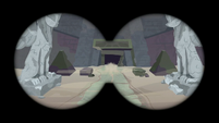 Binocular view of Caballeron entering the pyramid S7E18