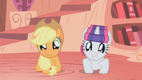 Applejack and Rarity, guessing together.