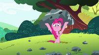 Pinkie Pie lifting a big rock S4E18