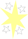 Ein gelber Stern um geben von vier weißen Sternen
