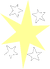 Yellow six-pronged star surrounded by four white five-pronged smaller stars