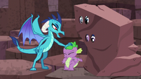 Ember puts her hand on Spike's head S6E5