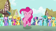 Pinkie Pie leaping crowd S2E18