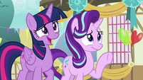 Twilight and Starlight nervously greet Thorax S7E15