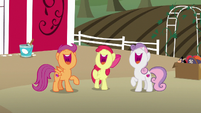 Cutie Mark Crusaders laughing together S7E8