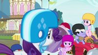 Derby racers glaring angrily at Rarity S6E14