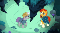 Maud Pie taps the stalactite with her pickaxe S7E24