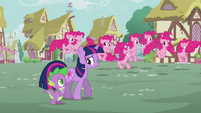 Pinkie Pie clones hopping in the background S3E03