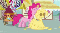 Pinkie Pie opening mouth wide to take a huge bite S2E18