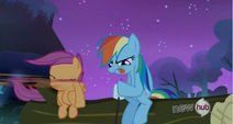 Rainbow Dash fussing with a marsh mellow S03E06