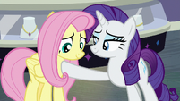 Rarity putting a hoof on Fluttershy S8E4