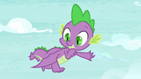 Spike looking down at Twilight S8E24