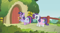 Twilight about to knock at Fluttershy's door S01E10