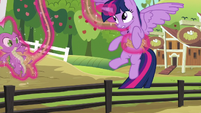 Twilight frees herself and Spike from the rope S6E10