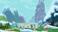 Ponyville covered in a sheet of snow.