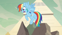 Rainbow Dash pointing at her tail S7E18