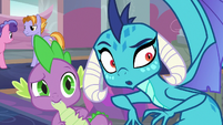 Spike and Princess Ember looking behind S8E1