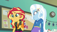 Trixie looking annoyed at Sunset Shimmer EGFF