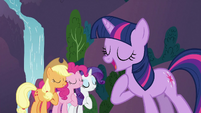 Applejack, Pinkie Pie and Rarity singing with Twilight S3E2