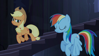 Applejack trots and Rainbow hovers down stairs S4E03