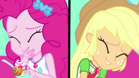 Pinkie and AJ laugh on split screen CYOE18a