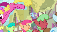 Ponies march happily through Ponyville S3E13