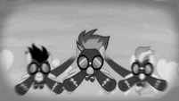 The Wonderbolts flying as the screen is black-and-white S5E15