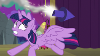 Twilight Sparkle dodging a flying rocket S8E7