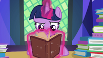 Twilight Sparkle flipping through book pages S7E20