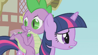 Twilight and Spike looking worried S1E09