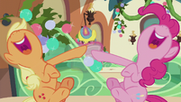 Applejack and Pinkie laughing together S5E20