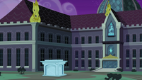 Canterlot High School exterior at night EG4