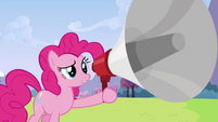 Pinkie Pie after shouting in megaphone S3E7