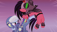 Rainbow Dash fighting a crystal warrior S5E25