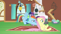 Rainbow Dash pushing Fluttershy S2E21