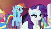 Rarity smiling; Rainbow smiling with stars in her eyes S5E15