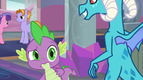 Spike looking behind Ember confused S8E1