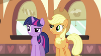 Twilight and Applejack curious about Pinkie Pie S2E24