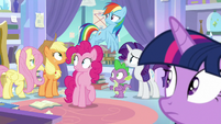 Mane Six and Spike hear a noise outside S9E25