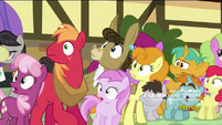 Ponyville ponies looking at the monster S5E9