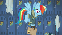 Rainbow Dash picking up her saddle bags S6E24