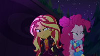 Sunset Shimmer angry; Pinkie Pie ashamed EGSBP