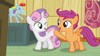 Sweetie Belle and Scootaloo hoof-bump S5E4