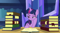 Twilight reading a book while annoyed S5E16
