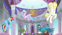 Silverstream and Gallus fly around the lobby S8E1