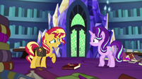 Sunset Shimmer looking embarrassed at Starlight EGS3