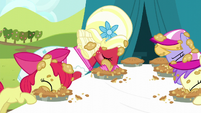 Apple Bloom and Orchard Blossom eating pies S5E17