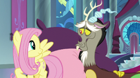 Fluttershy smiling tenderly at Discord S9E2