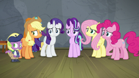 Main ponies and Spike watch Twilight pace S8E7