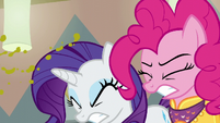 Pinkie and Rarity flinch as curry splashes everywhere S6E12